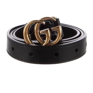 Gucci Black Leather Belt with Antique Gold Double G Buckle